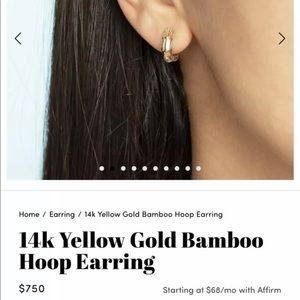 SOLD!! The Last Line 14k Yellow Gold Bamboo Hoop Earrings - Brand New